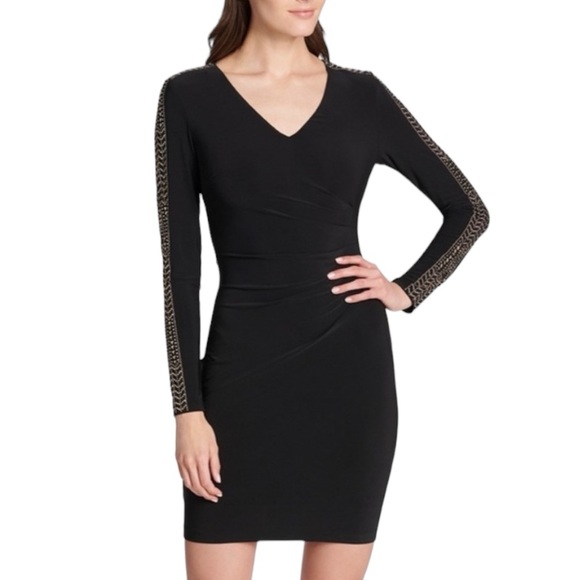 GUESS‎ BodyCon Mini Dress Studded Gold Detail Long Sleeve Y2K 90’s Size 4 Party - Picture 1 of 5